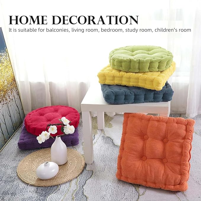 2 Pack Large Square and Round Floor Cushions for Adults Meditation Floor Pillow Green Corduroy Floor Seat Pillows Cushion for Living Room Balcony Tatami Yoga,18x18 Inch
