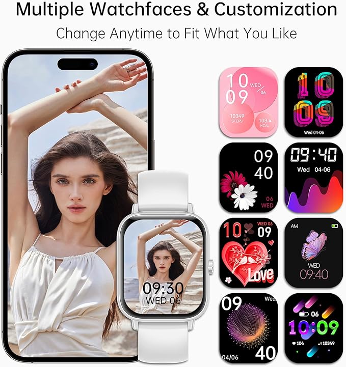 Smart Watch for Women Men (Answer/Make Call), Fitness Tracker, 1.83" HD Screen with 24-Hour Heart Rate/Sleep Monitor, IP68 Waterproof, 130+ Sports Modes, Smartwatch for Android iOS, White