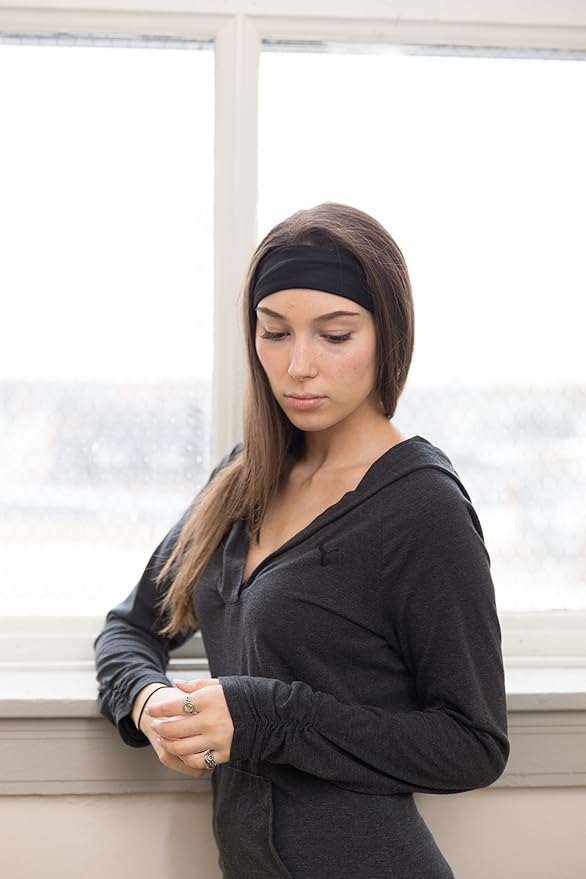 RiptGear Stretch Sport Headband for Women (Black Solid and Striped) — Non-Slip Sweat Wicking Fabric Great for Yoga, Running or The Gym — Soft Headband That Fits Most Head Sizes — (2-Pack)