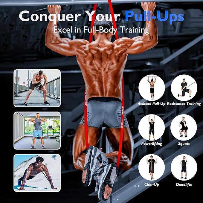 FitBeast Resistance Bands Set, 6 Different Levels, Pull Up Assist Bands for Strength Training, Crossfit, Powerlifting, Muscle Toning, Yoga, Mobility Exercises, Rehabilitation, Full-Body Workout
