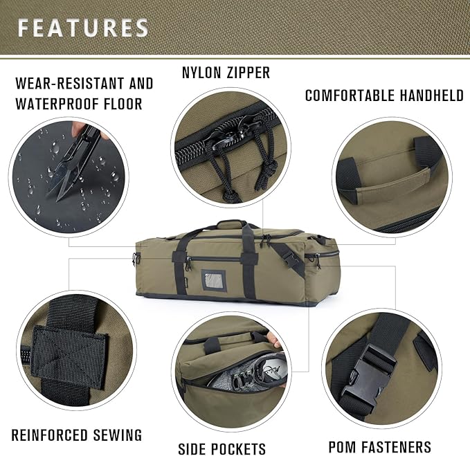 105l Large Duffel Bag For Travel, Gym & Sports - Water Repellent Polyester, Hidden Straps, Shoe Compartment - Perfect Luggage Duffle Bag Or Backpack For Men & Women