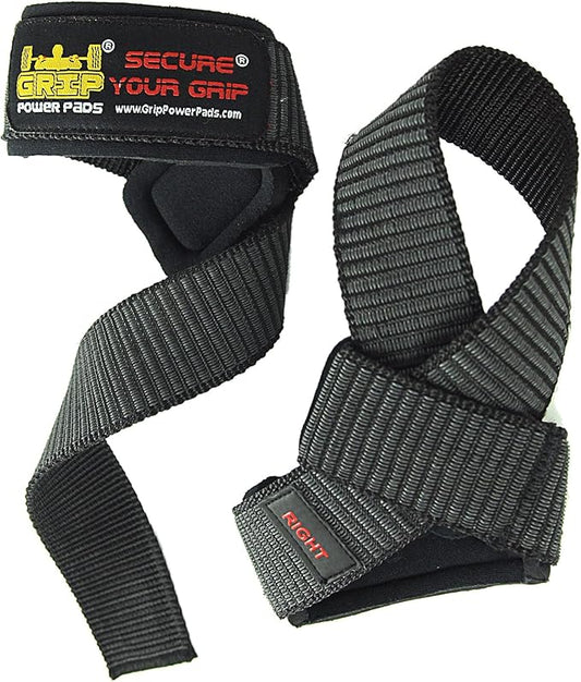 Heavy Duty Lifting Straps Neoprene Padded 1 Pair Wrist Wraps & Rubbery Grip Support Straps with Cotton Coated Rubber on One Side