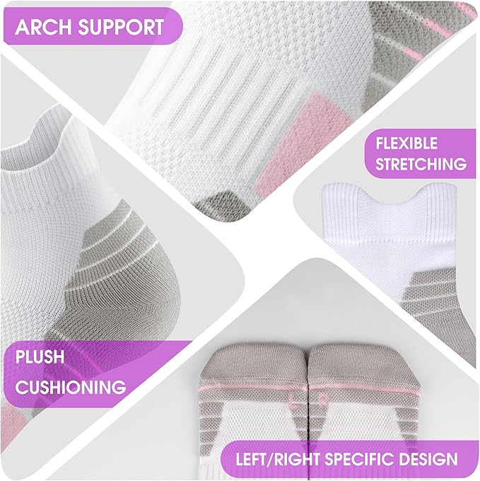 Gonii Women's Compression Ankle Socks with Cushion & Arch Support| Lightweight & Moisture-Wicking for Running 3 Pairs