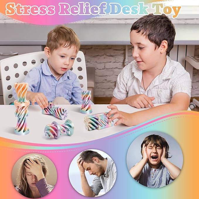 5 Packs Impossible Cone Fidget Toy, 3D Printed Spiral Cone Fidget Toy for Anxiety Relaxing, Impossible Pyramid Passthrough Birthday Party Gift for Adults & Kids Desk Decor, Christmas toys(Candy Color)