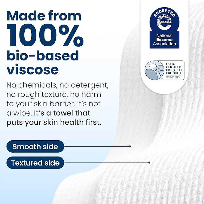 Clean Skin Club Clean Towels XL®, 100% USDA Biobased Face Towel, Disposable Face Towelette, Eczema Association Accepted, Makeup Remover Dry Wipes, Ultra Soft, 50 ct per pack, 3 Packs, 150 Ct Total