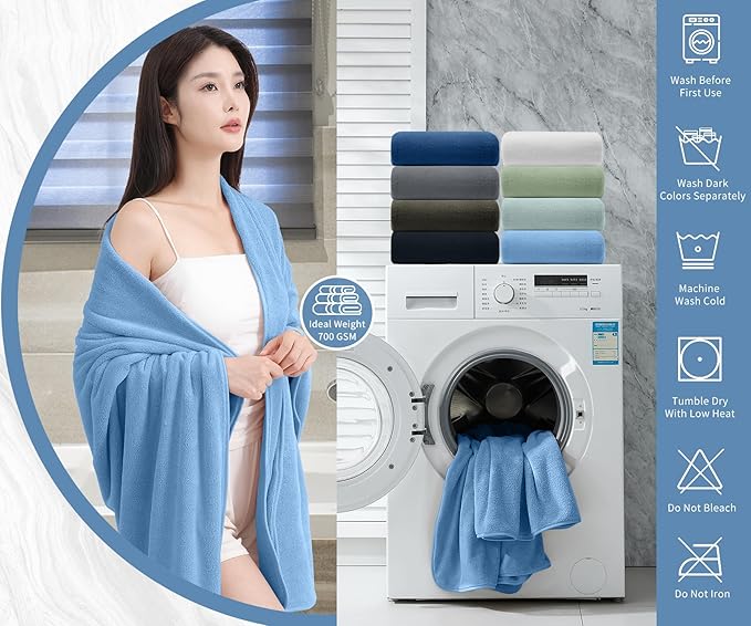 Extra Large Bath Sheet 4 Piece (35"x70")-Ultra Soft Oversized Bath Towel,Bath Sheet Towel for Bathroom Hotel,Plush Highly Absorbent Quick Dry Shower Towel Set for Adults,Bathroom Towel Set Blue