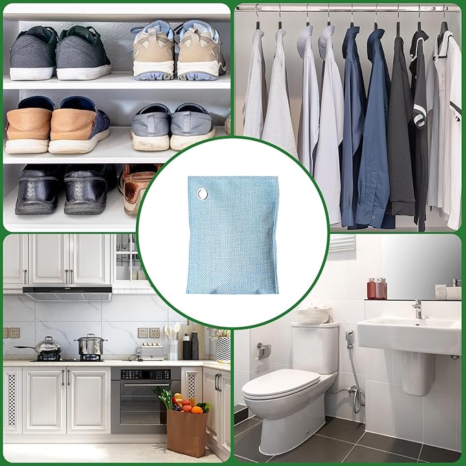 4 Pack charcoal odor absorber,Bamboo Charcoals Air Purifying Bag Charcoals Deodorizer Eliminator for Strong Odors in Car, Closet, Shoe, Basement (200G*4 Pack Light Blue, Unscented)