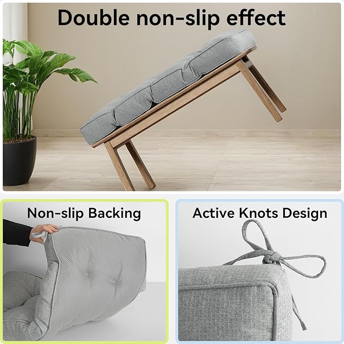 Detiblue Bench Cushion for Indoor Furniture，36x14x4Inch Tufted Bench Seat Cushion with Non-Slip, Comfortable and Durable for Shoe/Entryway/Storage with Cushion（CrossLinen Light Gray）