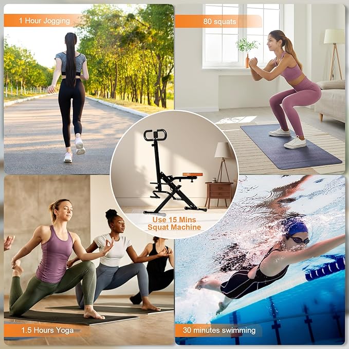 Squat Machine, Ab Workout Equipment, 265lbs Loading Capacity Rowing Machines for Home Foldable with Adjustable Resistance Bands and Display, Exercise Trainer for Botty Butt Thighs