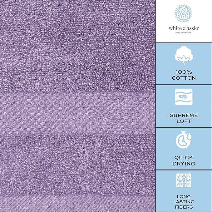 White Classic Luxury Hand Towels for Bathroom-Hotel-Spa-Kitchen-Set - Circlet Egyptian Cotton - 16x30 Inches - Set of 6 (Lavender)