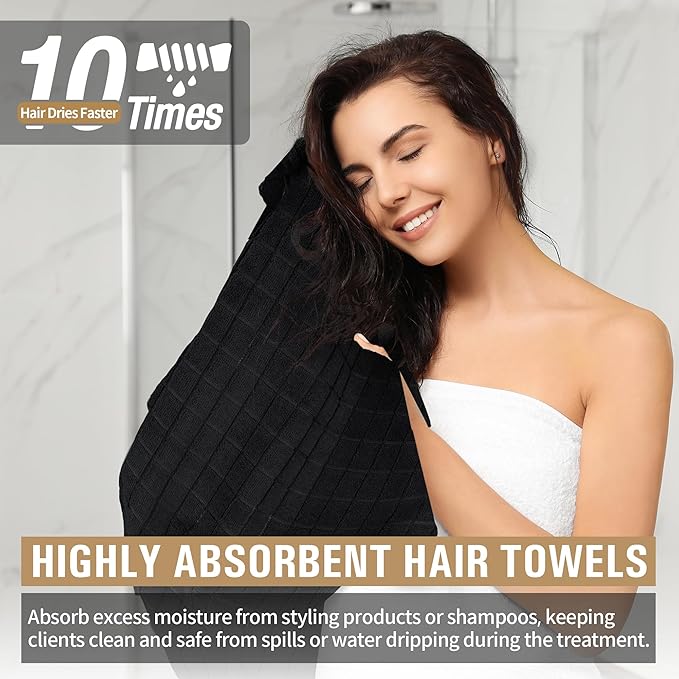 HOMERHYME Microfiber Salon Towel, 12 Pack Black Hand Towels, 16 x 27 Inches Face Towel, Bulk Quick Dry Absorbent Microfiber Towels for Gym, Bathroom, Spa, Workout and Makeup (Not Bleach Proof)
