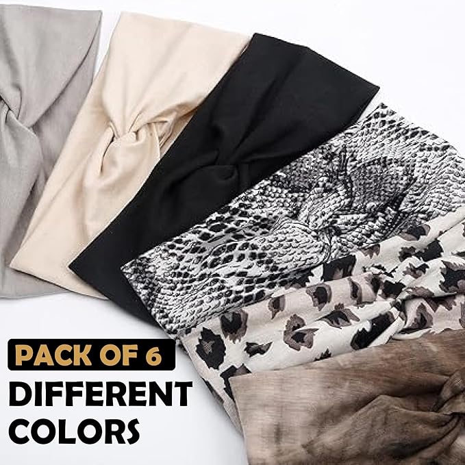 LOTUS78, Pack of 6 Wide Headbands for Women Non Slip, Fashionable Sports Hair Bands for Women's Hair, Soft Elastic Stretchy Head bands, Yoga Workout Headbands for Women Daily Fashion (Safari)