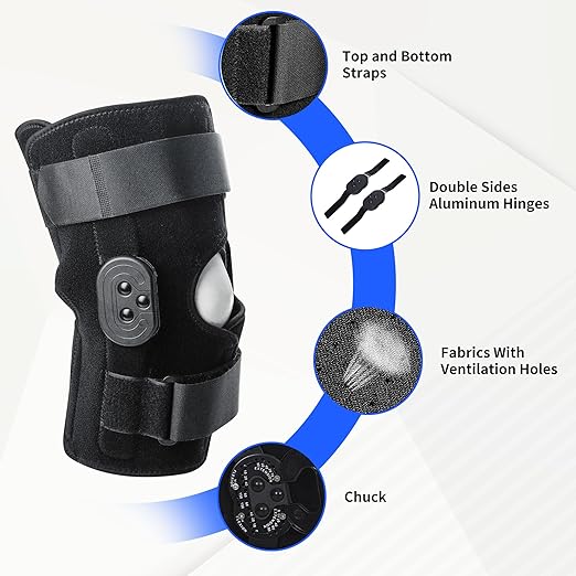 Hinged Knee Brace - Adjustable Knee Support Brace for Men and Women - Patellar Stabilizer, Arthritis Pain Relief, ACL, PCL, MCL, Meniscus Tear