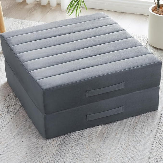 2 Pcs High Density Foam Floor Pillow - Upgraded Large Pillows Seating for Adults - Outdoor Floor Cushion with Soft Tufted Cover - Yoga Pillows for Sitting On Floor - 22 Inch Grey