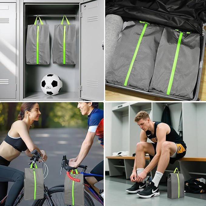 2 Pack Large Soccer Cleat Bag, Odor-Absorbing Lightweight Track Shoe Organizer for Travel, Gym & Sports | Smell-Proof Storage with Active Carbon Fabric (Spikes, Golf, Tennis，Bowling)