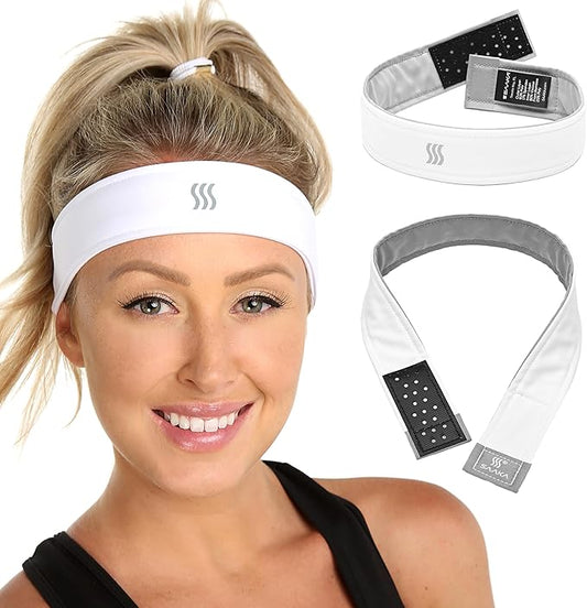 Adjustable Performance Sweat Headband. Hook & Loop Closure, Moisture-Wicking, Non-Slip, Breathable Athletic Headband for Running, Yoga, Gym, and Sports. Unisex Fit