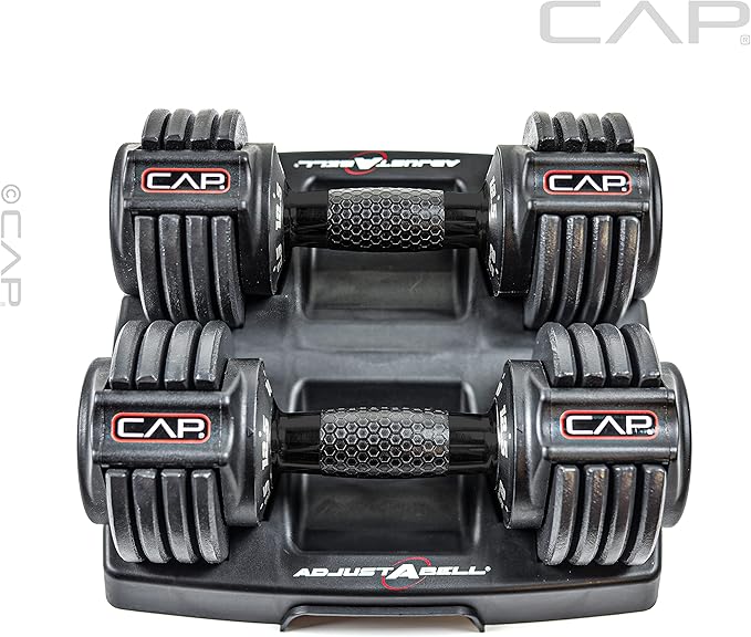CAP Barbell ADJUSTABELL Adjustable Round Dumbbell Weights - Singles & Pairs | 12.5 lb, 25 lb & 55 lb | Multiple Handle Options
