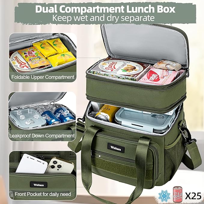 Weitars Tactical Lunch Box, Insulated Lunch Box, Large Expandable Heavy Duty Lunch Boxes for Men Women Durable Waterproof Leakproof Lunch Cooler Bag for Adults Work Outdoor Picnic Camping
