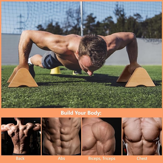 Wooden Push Up Bar Non-Slip Handstands for Floor Workout, Calisthenics Parallettes Bars, Strength Training Pushup Handles for Home Fitness, Gymnastics, Calistenia