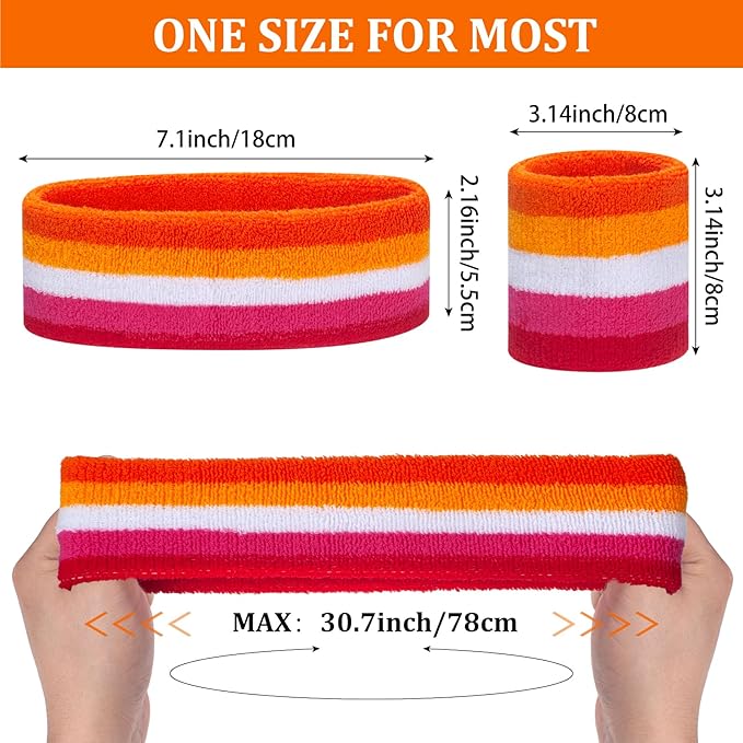 ONUPGO 6 Pieces Sweatbands Set - Sports Headbands Wristbands for Men & Women,Cotton Terry Cloth Sweatband for Tennis,Basketball,Gym,Working Out - Moisture Wicking Elasticity