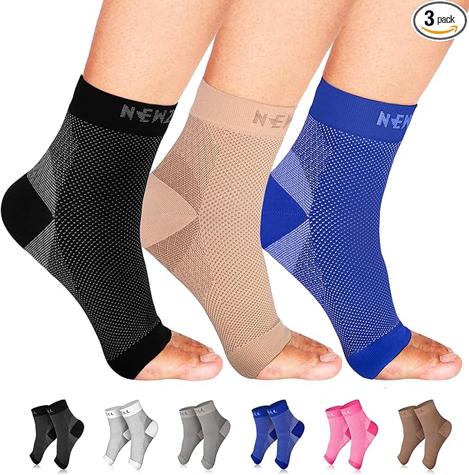 NEWZILL Plantar Fasciitis Socks with Arch Support, BEST 24/7 Foot Care Compression Sleeve, Eases Swelling & Heel Spurs, Ankle Brace Support, Increases Circulation (L/XL, Black/Beige/Blue)