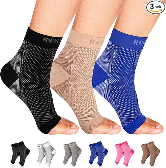 NEWZILL Plantar Fasciitis Socks with Arch Support, BEST 24/7 Foot Care Compression Sleeve, Eases Swelling & Heel Spurs, Ankle Brace Support, Increases Circulation (XXL, Black/Beige/Blue)