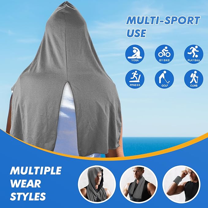 Cooling Hoodie Towels, Instant Cooling Towels for Neck and Face, UPF 50 Sun Protection, Ice Towel for Hot Weather, Head Towel for Sports, Camping, Cycling & More Activities