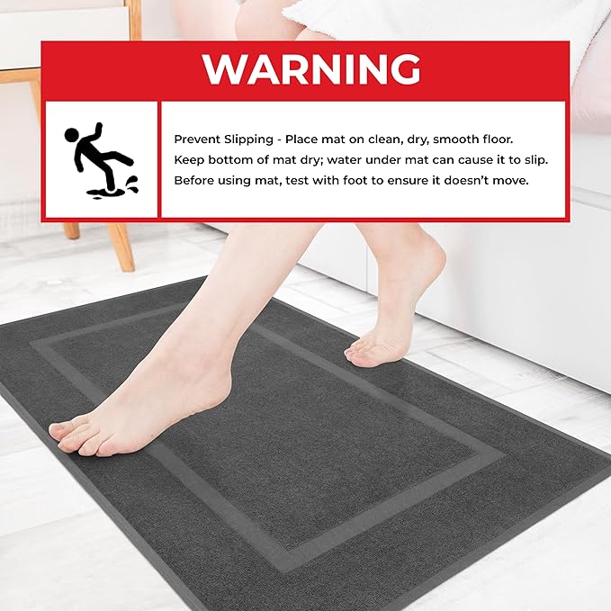 Cotton Paradise 100% Cotton Bath Mats for Bathroom Floor Set of 2 Pack, 20x34 Soft Absorbent Washable Quick Dry Tub Bathmat, Dark Gray Towel Bath Mat