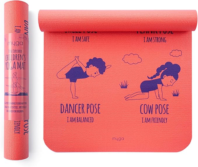 Myga Silk Print Kids Yoga Mat,Non-Slip Yoga Mat for Childrens Exercise, Fitness, Yoga and Mindfulness Lightweight, Easy Clean Play Mat for Girls and Boys