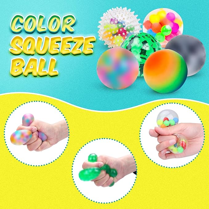 24 Pack Stress Balls, Squishy Balls, Squeeze Balls for Adults, Stress Relief Balls, Prize Box Stuffers, Party Favors