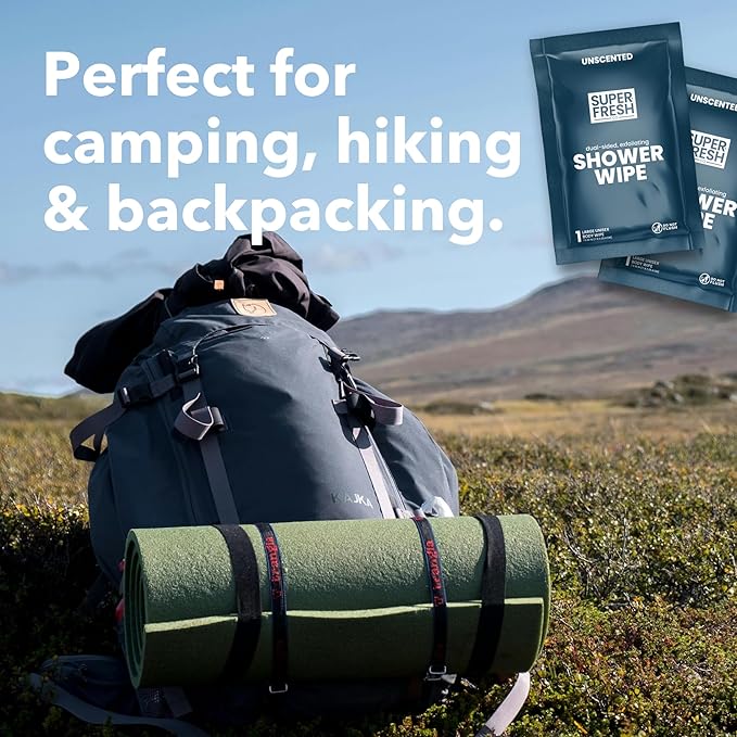 Super Fresh Shower Wipes Large Unscented Body Wipes for No Rinse Bathing Personal Hygiene Gym Travel Camping Enriched with Aloe and Vitamin E 10 Individually Wrapped Disposable Sheets