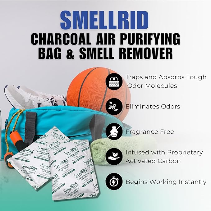 SMELLRID Reusable Activated Charcoal Air Purifying Bag & Smell Remover That Works [2 Pack] - X Large 250g (6" x 6") Pack Treats 125 Sq. Ft. - Premium Natural Odor Eliminator for Home, Car & More