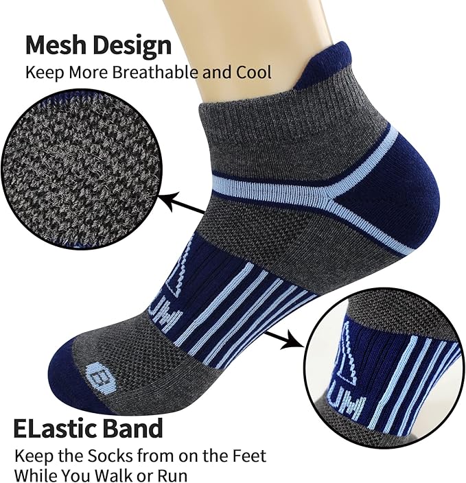 BIOAUM Cushioned Men's Ankle Socks, 6 Pairs Cotton Athletic Sport Breathable Low Cut Socks for Running Size 8-9.5/10-13/12-14