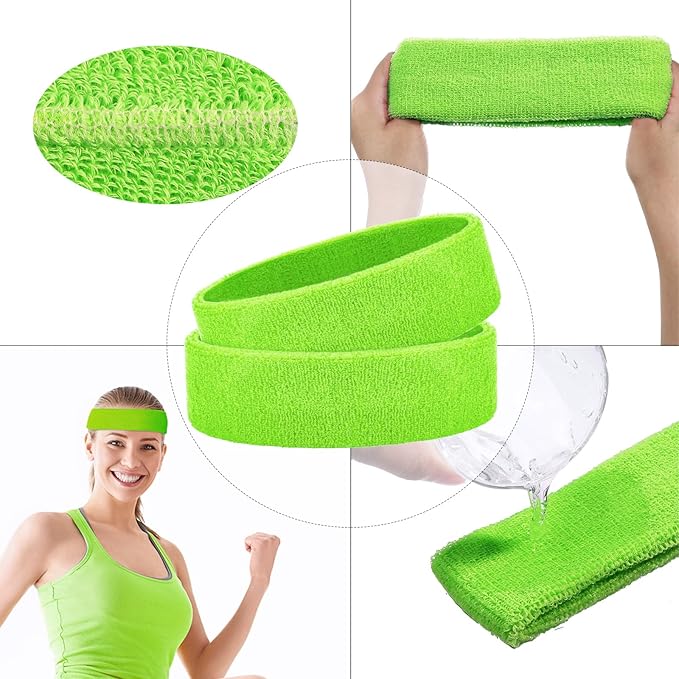 Bememo 12 Pcs Sweatbands Sport Headbands for Men & Women Basketball Headband Sport Competitions Sweat Headbands Running Terry Cloth Moisture Wicking for Yoga,Tennis,Gym,Exercise