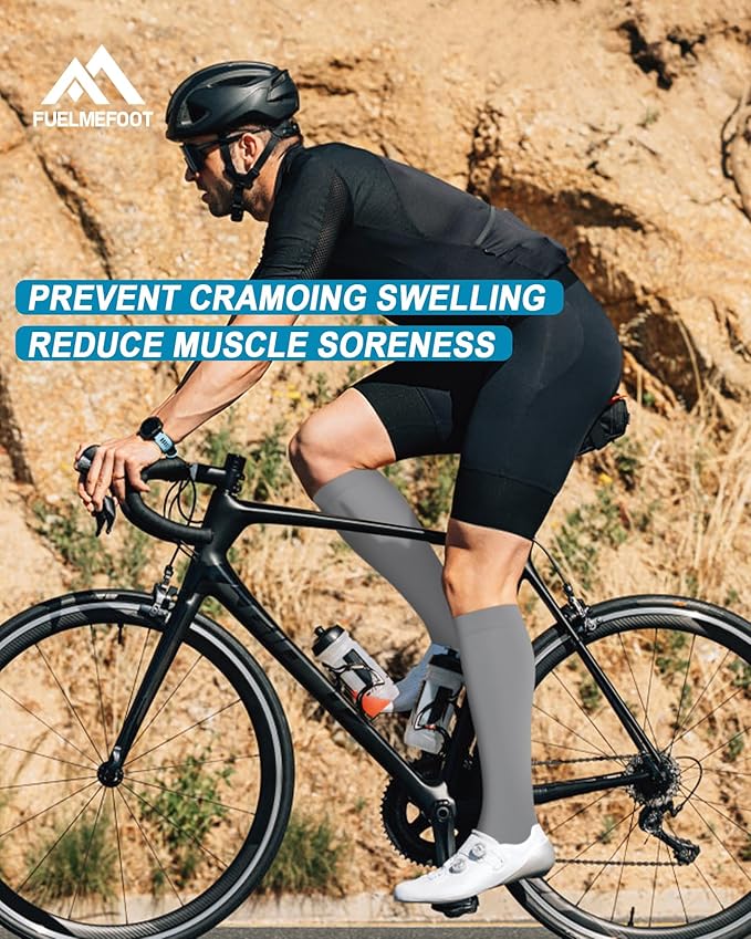 FuelMeFoot 6 Pairs Compression Socks for Women & Men 15-20mmHg Graduated Support Knee High Socks for Nurses, Travel, Athletic