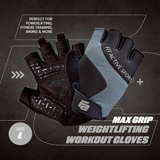 Fit Active Sports Max Grip Weight Lifting Workout Gloves for Gym Lifting, Biking, Fitness Training | Lightweight, Breathable, Non Slip | Men and Women