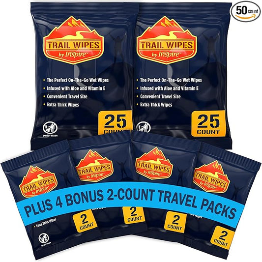 Inspire Trail Wipes | Camping Wipes Body Wipes Adults | Biodegradable Wipes For Camping, Travel, Gym With Aloe And Vitamin E | No Rinse Bathing Shower Wipes Women Or Men
