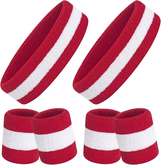 ONUPGO 6 Pieces Sweatbands Set - Sports Headbands Wristbands for Men & Women,Cotton Terry Cloth Sweatband for Tennis,Basketball,Gym,Working Out - Moisture Wicking Elasticity