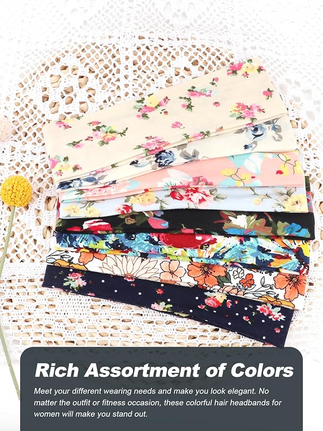 DRESHOW 8 Pack Sports Headbands for Women Non-Slip Stretchy Fashion HairBand Curly Hair Headband Soft Hair Accessories for Daily Wear Workout Yoga Running