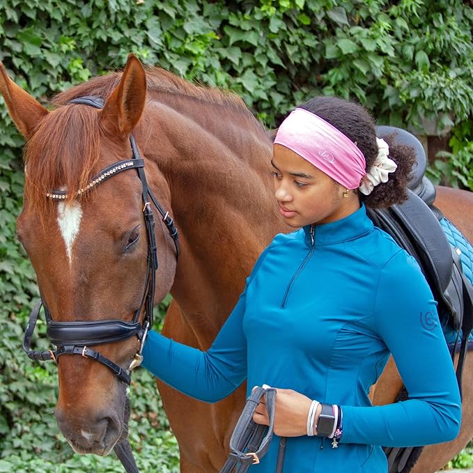 Equestrian Headbands Designed to Wick Moisture and Protect Hair Under Helmets, for Horseback Riding, Biking, and Securing Ear Buds
