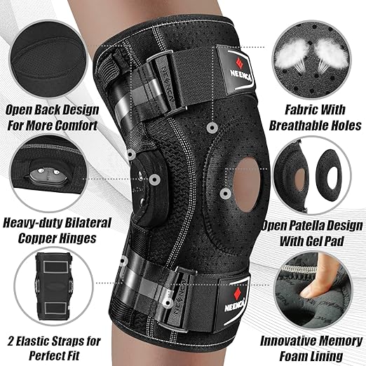 NEENCA Professional Knee Brace, Adjustable Hinged, with Removable Side Stabilizers, Strong Stability for Joint Pain Relief, Arthritis, Meniscus Tear, ACL, PCL, Runner, Sports