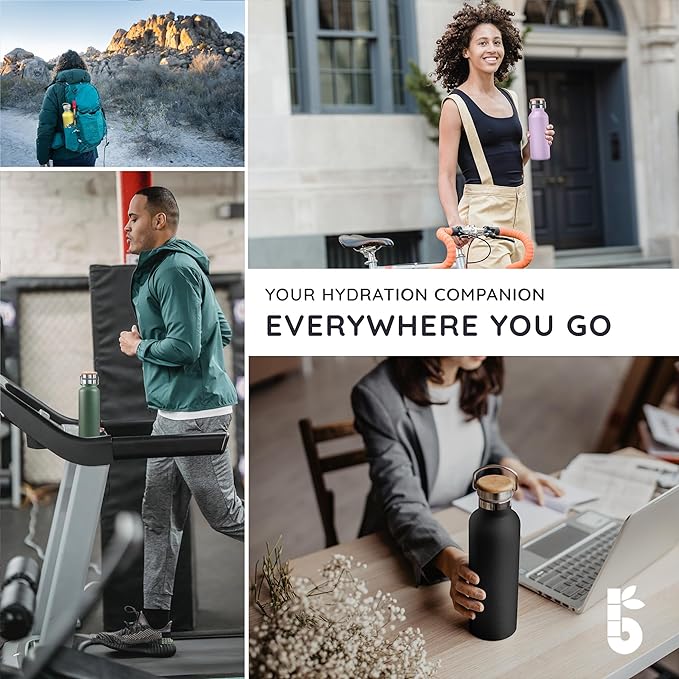 Bambaw Insulated Water Bottle 32 oz, Black Water Bottle with Handle, Stainless Steel Water Bottle, Thermo Water Bottle Metal, 1 Liter Water Bottle, Large Water Bottle 32oz – Jet Black