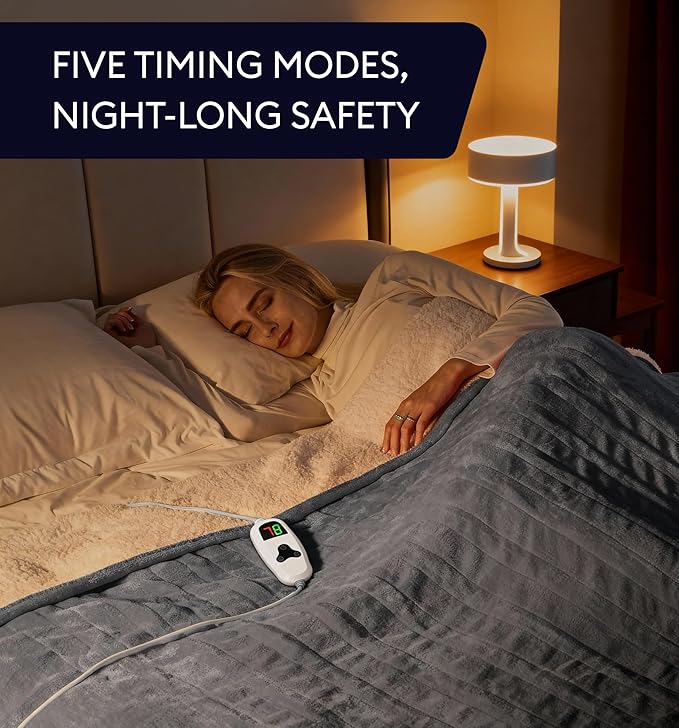 GENIANI Heated Blanket Electric Throw 50"x60" – Safe Electric Heating Blanket with Auto Shut-Off & Overheat Protection, 10 Heat Settings, Washable Heated Throw for Couch, Bed, Office & Dorm