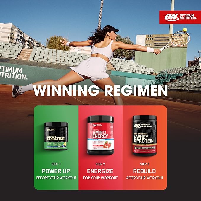 Optimum Nutrition Amino Energy Powder Plus Focus, with BCAA, Electrolytes, and Caffeine, Strawberry Burst, 65 Servings (Packaging May Vary)