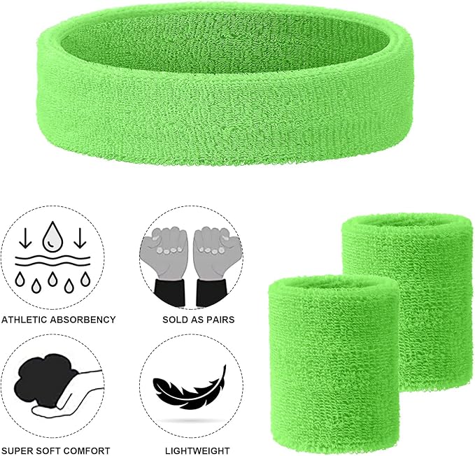 48 Pcs Football Sweatbands Bulk for Men Women Striped Sweatband Set, Include 16 Headband and 32 Wristbands Sports Neon Accessories for 80's Costume Party Athletic Gym