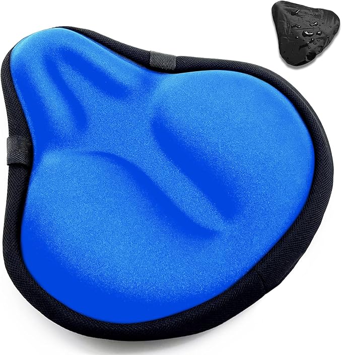 Bike Seat Cover, HUIOK Wide Gel Exercise Bike Seat Cushion for Women Men Comfort, Fits Spin, Stationary and Cruiser Bikes, Indoor Outdoor Cycling, Water Dust Resistant Cover Included
