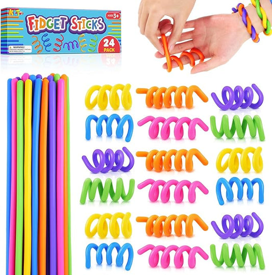 Fidget Toys Kids Sensory Sticks: 24 Pack Creative Party Favors Bulk - Calming Sensory Toys for Kids with Autism - Quiet Fidgets for Classroom Students Prizes