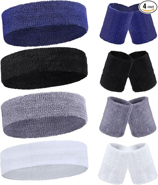 Civaner 12 Pcs 80s 90s Sweatbands Neon Headbands Wristbands for Men Women Party Sports Cotton Headbands Terry Cloth Athletic Sweat Bands for Tennis Football Gym Workingout Accessories