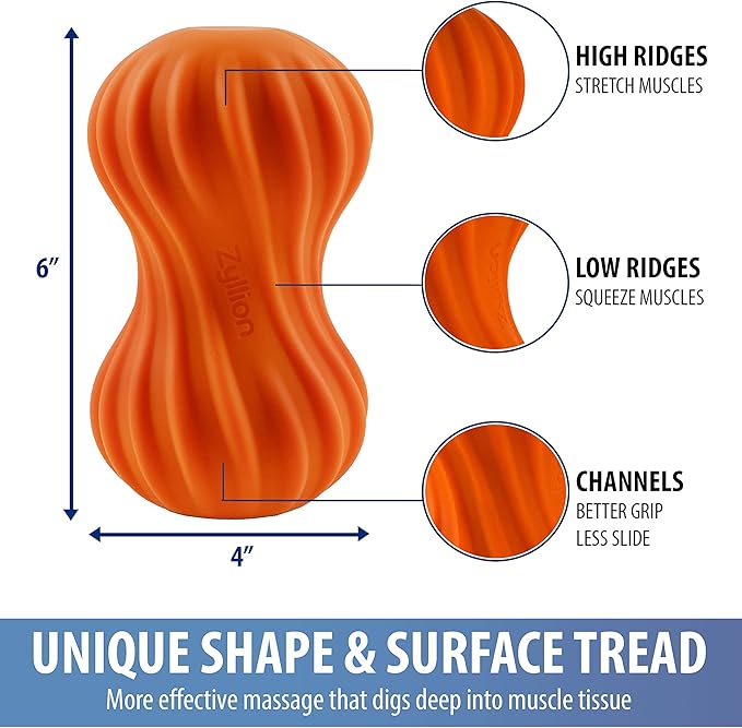 Zyllion Vibrating Peanut Massage Ball with 4 Modes - Cordless Rechargeable Electric Deep Tissue Massager Roller for Muscle Pain Relief, Orange, ZMA-30