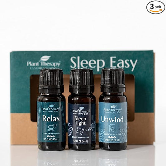 Plant Therapy Sleep Easy Essential Oil Blend Set 10 mL (1/3 oz) Each of Relax, Sleep Tight & Unwind, Pure, Undiluted, Essential Oil Blends